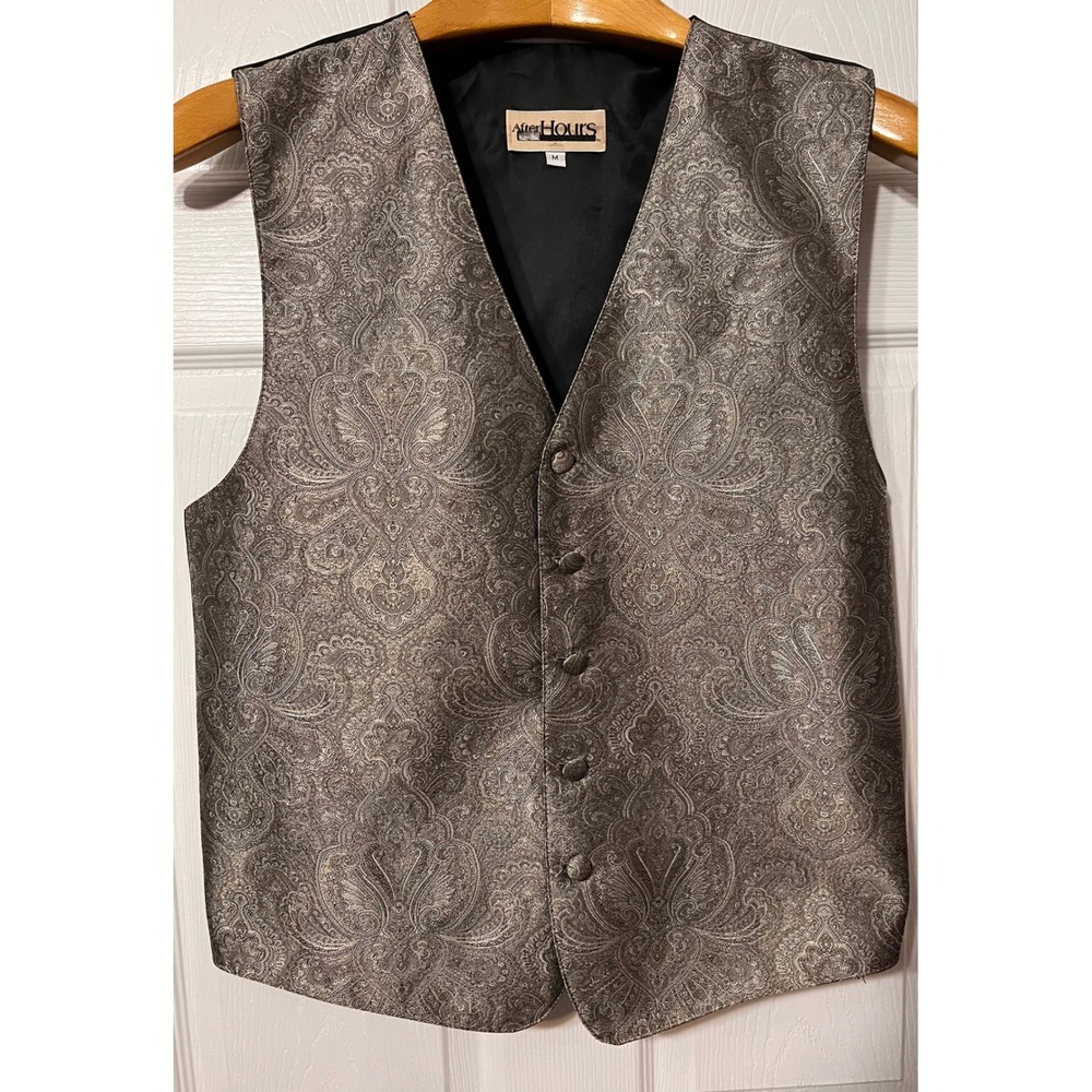 After Hours Mens Gold Paisley Jacquard Tuxedo Vest Formal Wedding Sz Medium